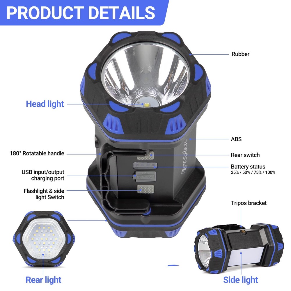 Led Camping Lantern Rechargeable, Flashlight 1500LM, 8 1PACK, Blue