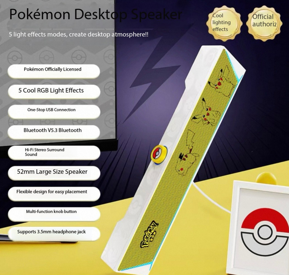 Pokémon Desktop Soundbar Pikachu Multi Function Bluetooth Speaker 2025 New