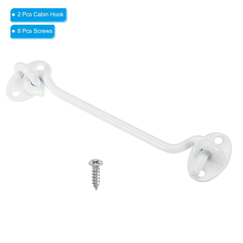 2Pcs 6" Hook Eye Latch, Privacy Hook and Eye Latch Gate Latch Lock White