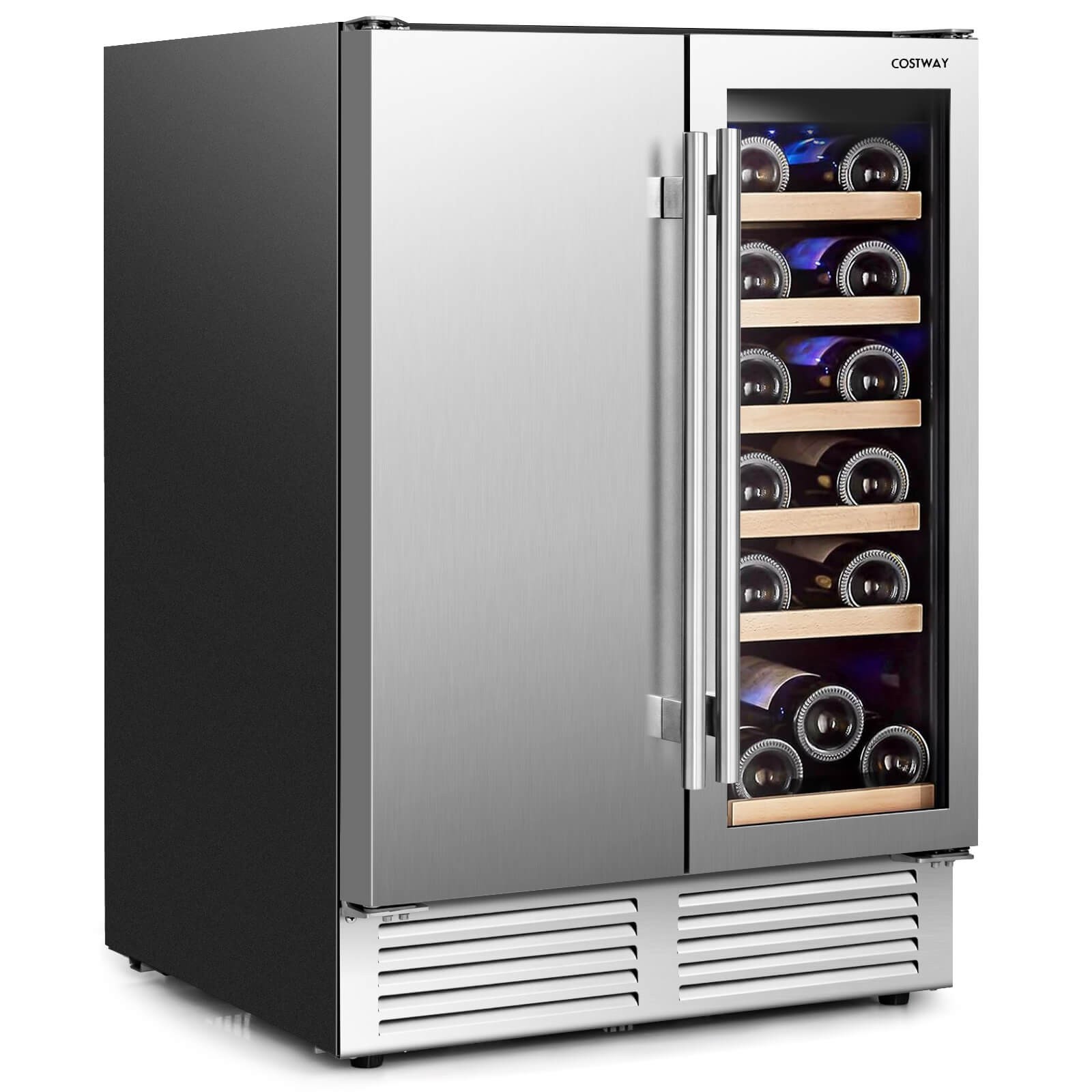 2-in-1 Beverage and Wine Cooler Free-standing & Built-in Dual Zones Wine Fridge