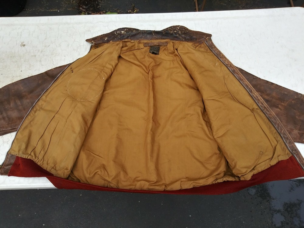 WWII Original A-2 Flight Jacket Very Rare Size 50 Bugs Bunny Patch