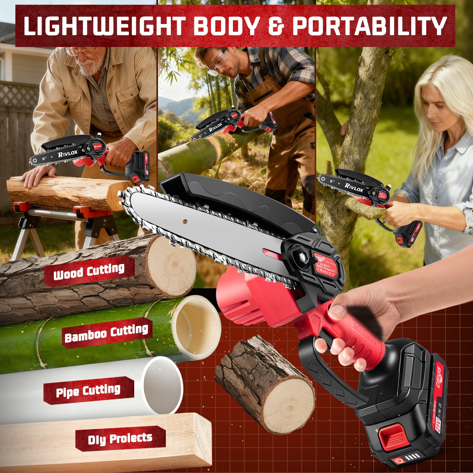 4/6inch Wireless Mini Chainsaw Equipped with 2 Large Capacity Batteries.Handheld