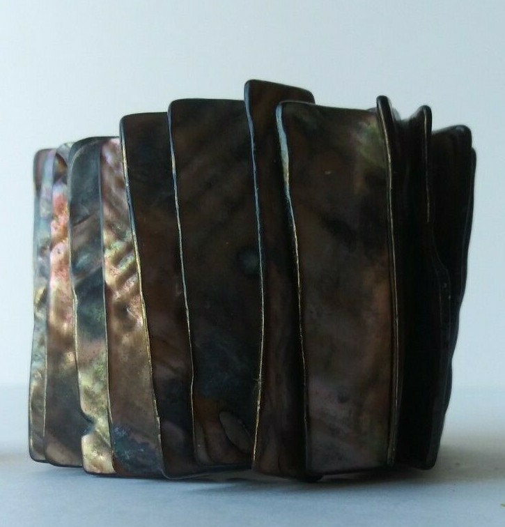 ABALONE ONE SIZE SILVER METAL RING PLUS PAUA ABALONE LAYERED STRETCH BRACELET