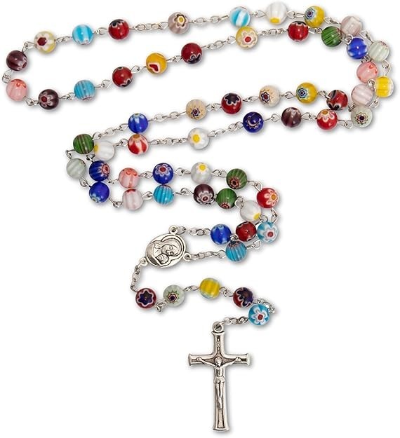 Murano Glass Beads Millefiori Rosary Necklace Colorful Beaded Women Men Rosario
