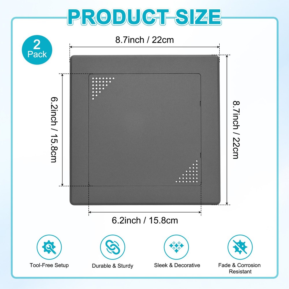2-Pack Access Panel for Drywall, 6x6" Plastic Removable [Black, Vented Square]