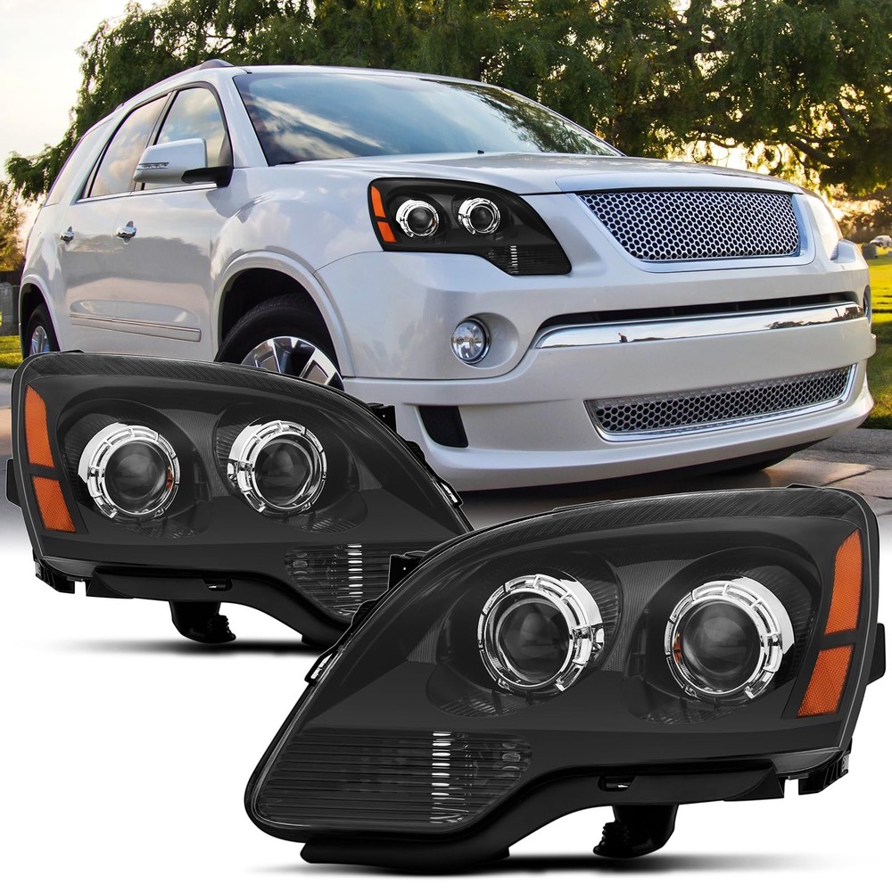 Headlight Assembly for GMC Acadia 2007-2012 Black Amber Replacement