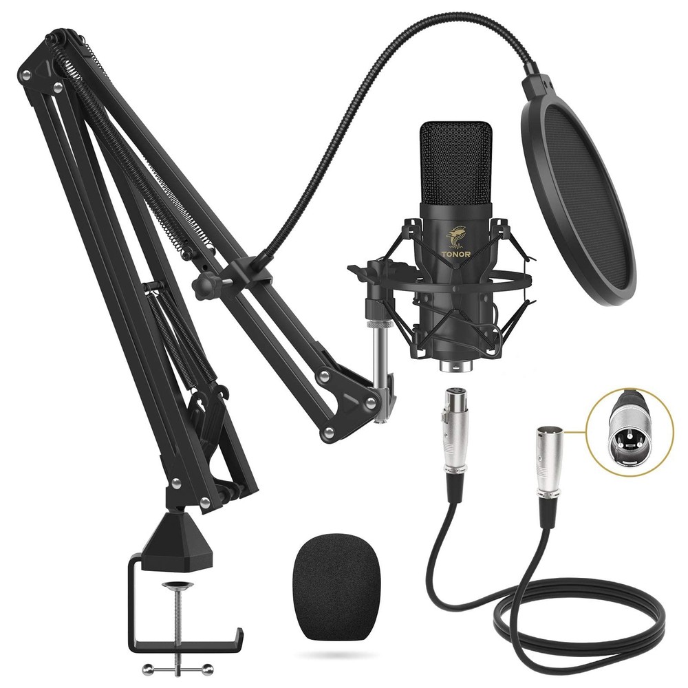 XLR Condenser Microphone, Professional Cardioid Studio Mic Kit with T20 Boom ...