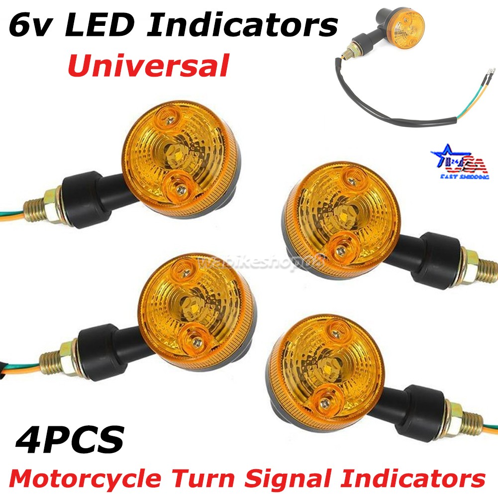 LED INDICATORS 6V MOTORCYCLE TURN SIGNAL AMBER BLINKER LIGHTS 6 VOLTS SET OF 4