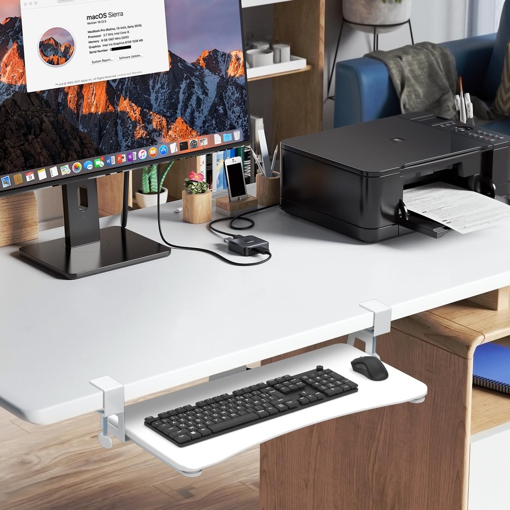 Keyboard Tray Under Desk Pull Out with C Clamp Mount, Computer Keyboard & Mou...