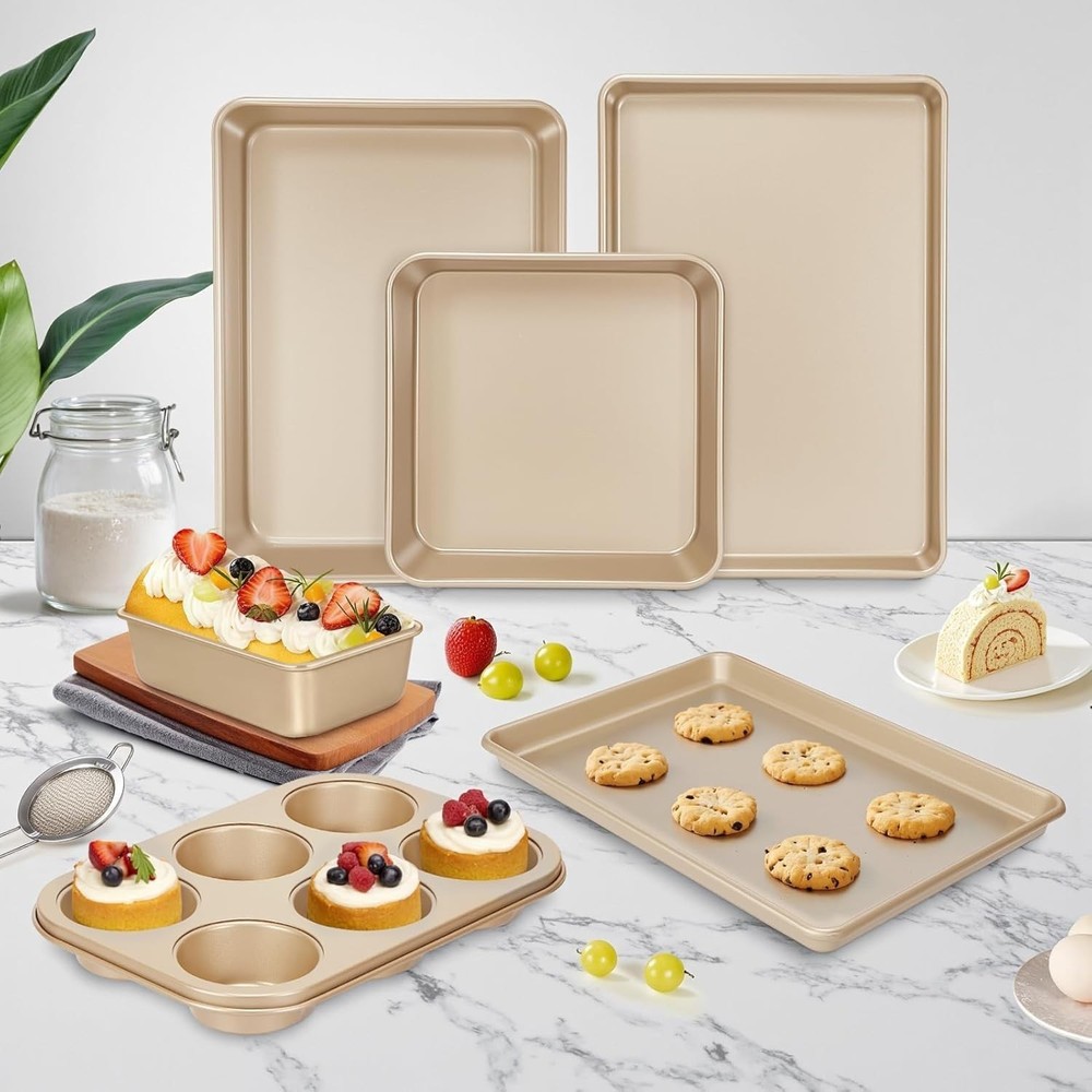 Baking Pans Set Nonstick Stackable Bakeware Sets Oven Pans Cooking 6 Pieces