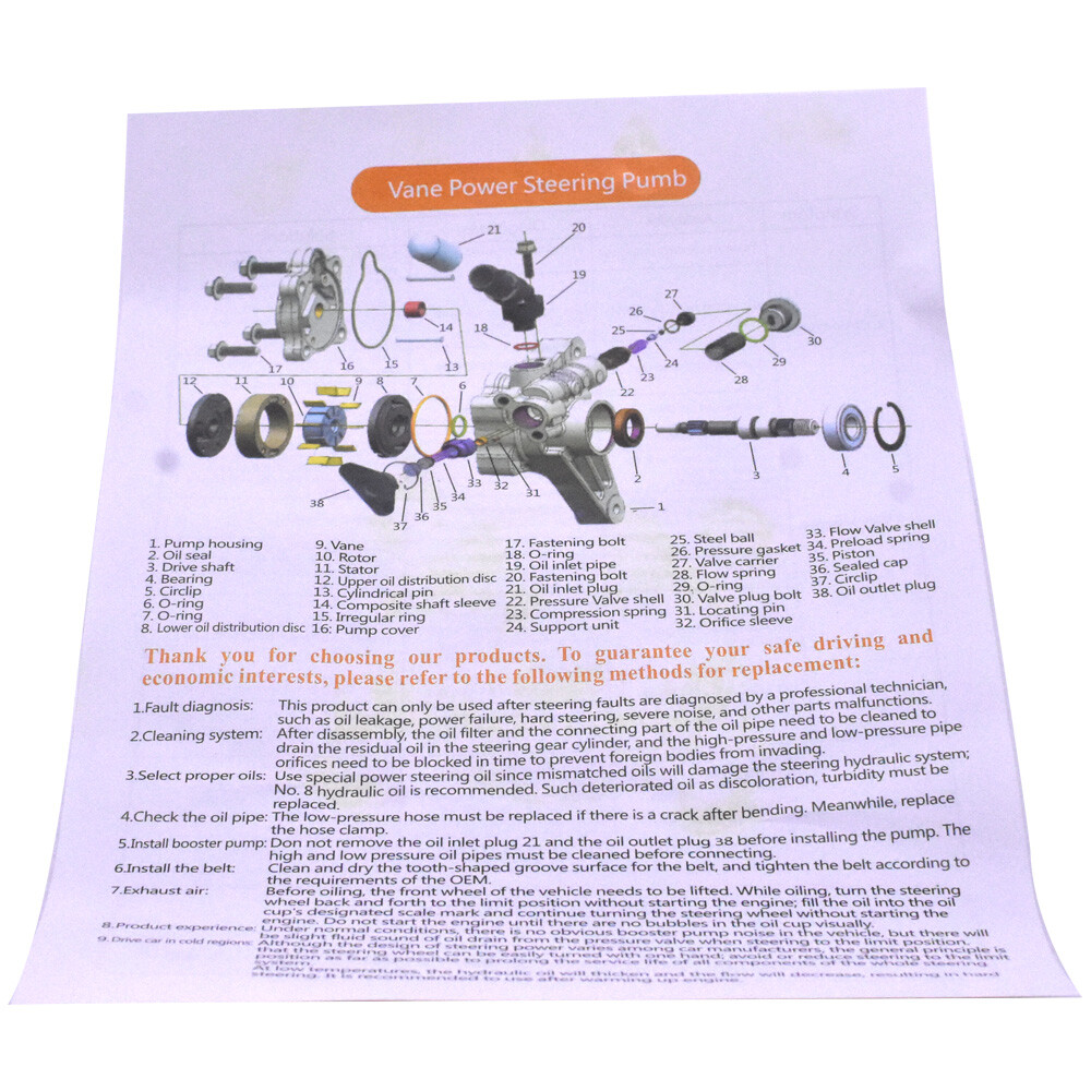 Power Steering Pump w/ Pulley for Honda CR-V 2.0L 1997-2001 Replaces 21-5066