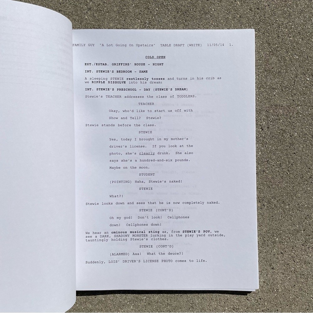Family Guy John Viener Actor Writer 2014 Production Used Table Draft Script