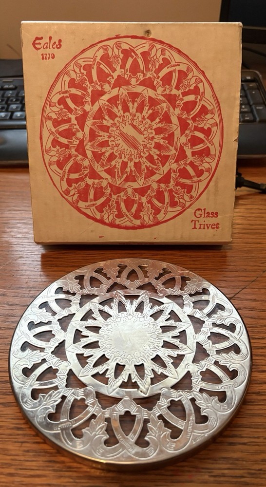 Eales 1779 Silverplated & Glass Hot Plate/Trivet #876 Made In Italy NEW