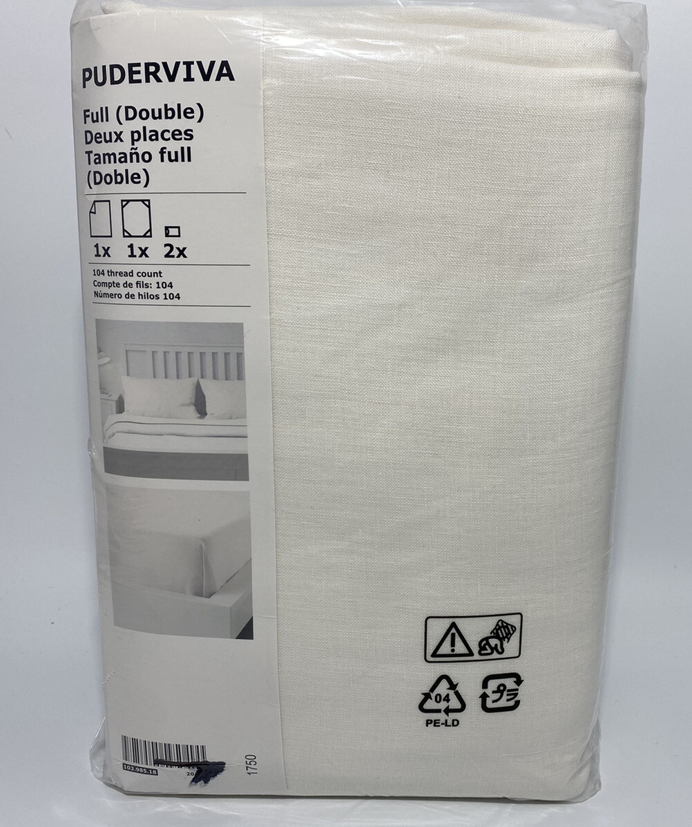 IKEA Puderviva Full Sheet Set 100% Linen White w/ Pillowcase(s) New