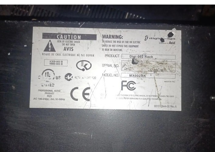 DIGIDESIGN DIGI 002 RACK MOUNT PRO AUDIO STUDIO RECORDING no cable