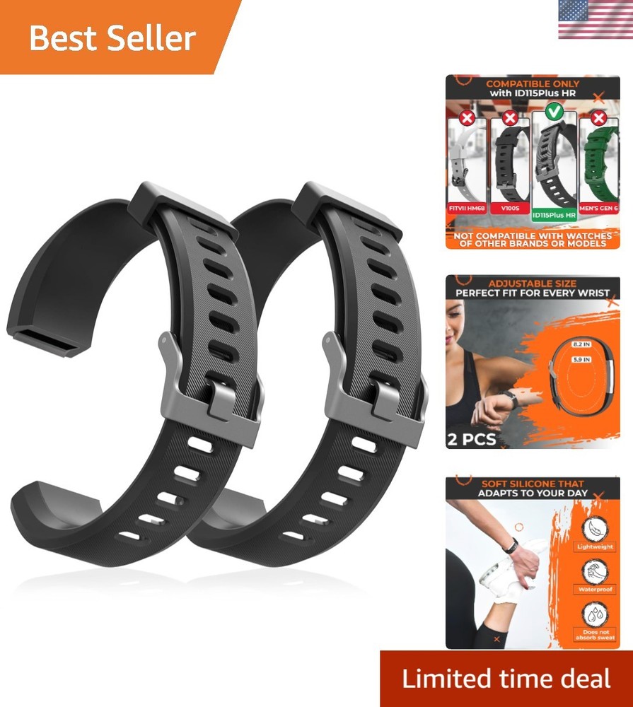 2-Pack Bands Compatible with ID115Plus HR — Adjustable Silicone Wrist Straps