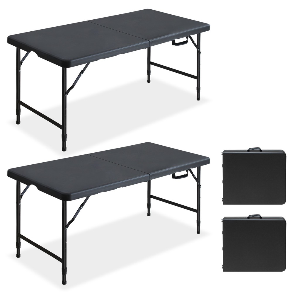4ft Black Folding Picnic Party Game Table 2-Pack Outdoor Multifunctional