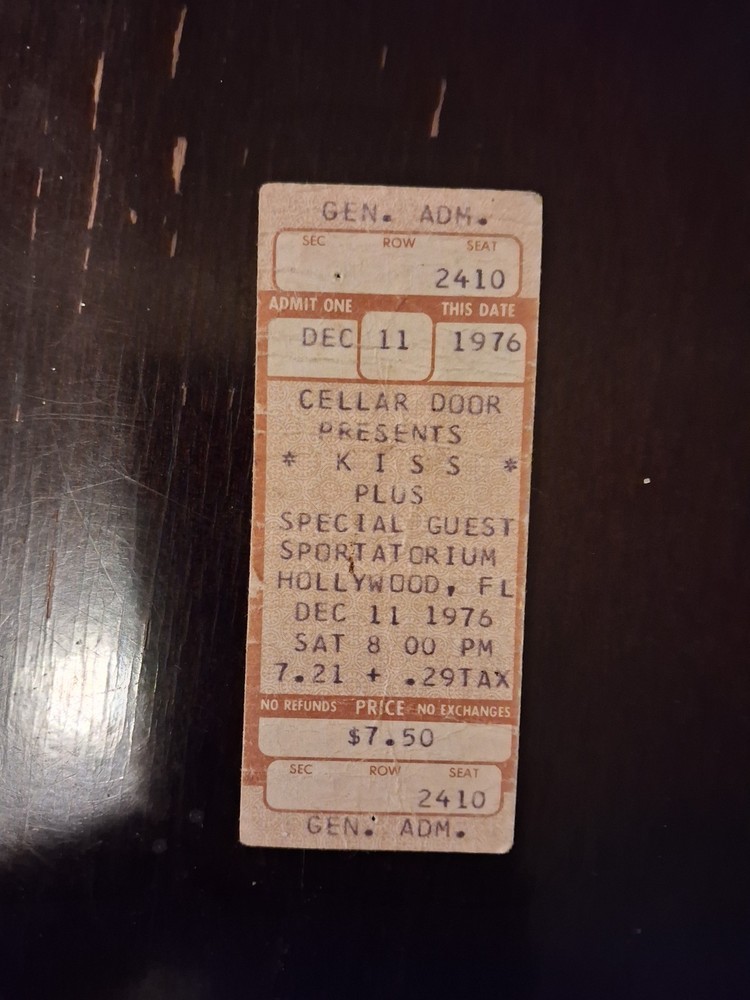 Unused Kiss ticket, Hollywood Sportatorium, December, 1976