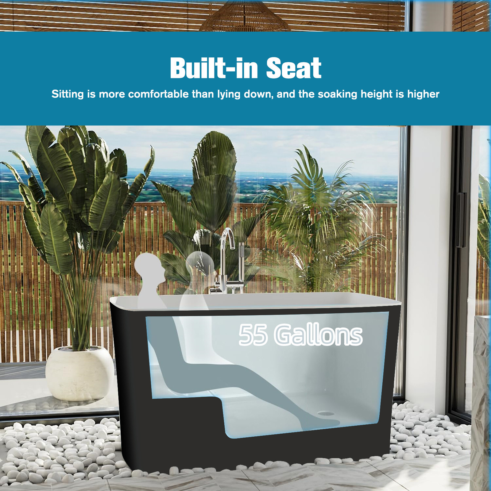 49" Freestanding Bathtub with Integrated Seat, Acrylic Stand Alone Soaking Tub