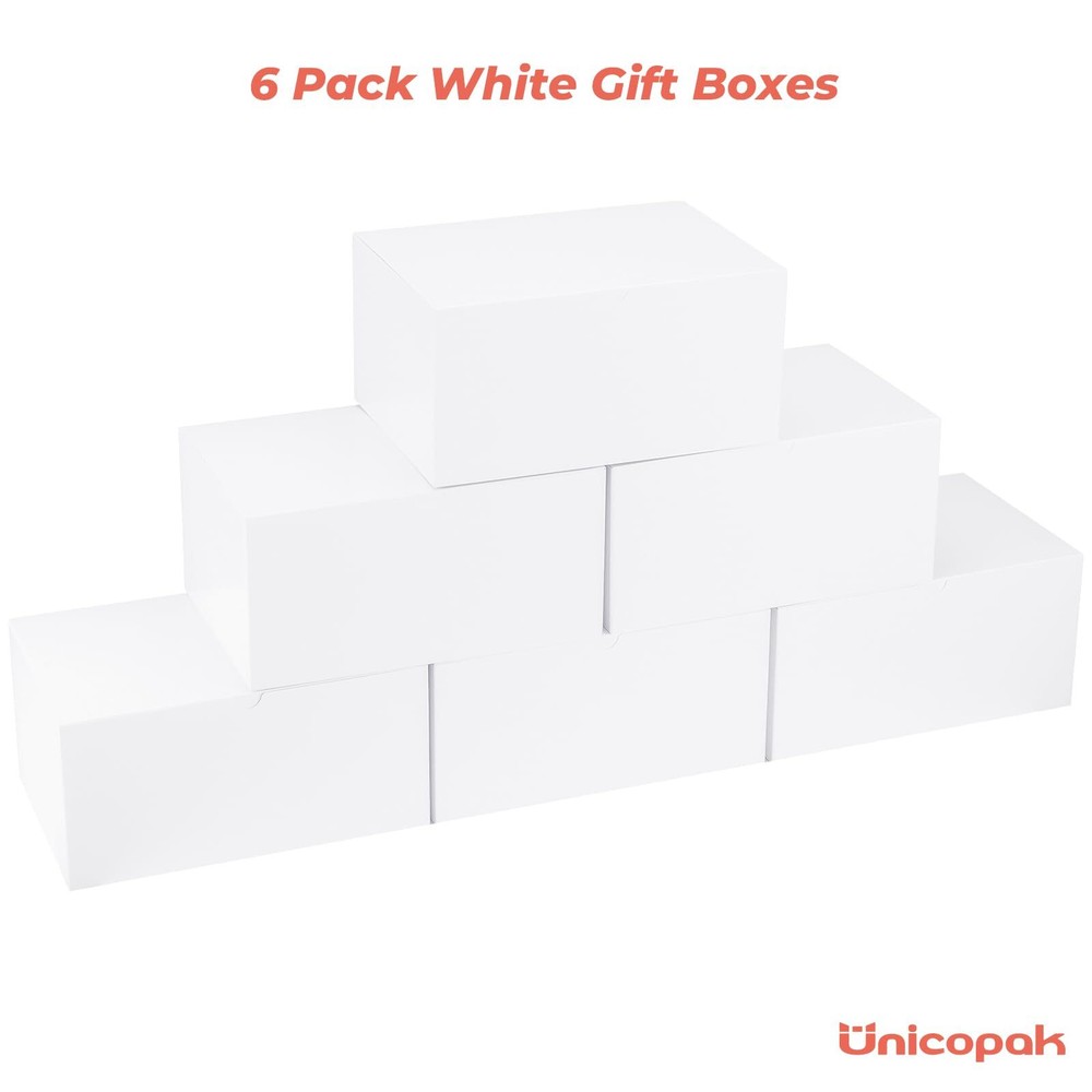6 Pack 9x6x4 Gift Boxes White Gift Boxes with Lids for Presents White Boxes B...