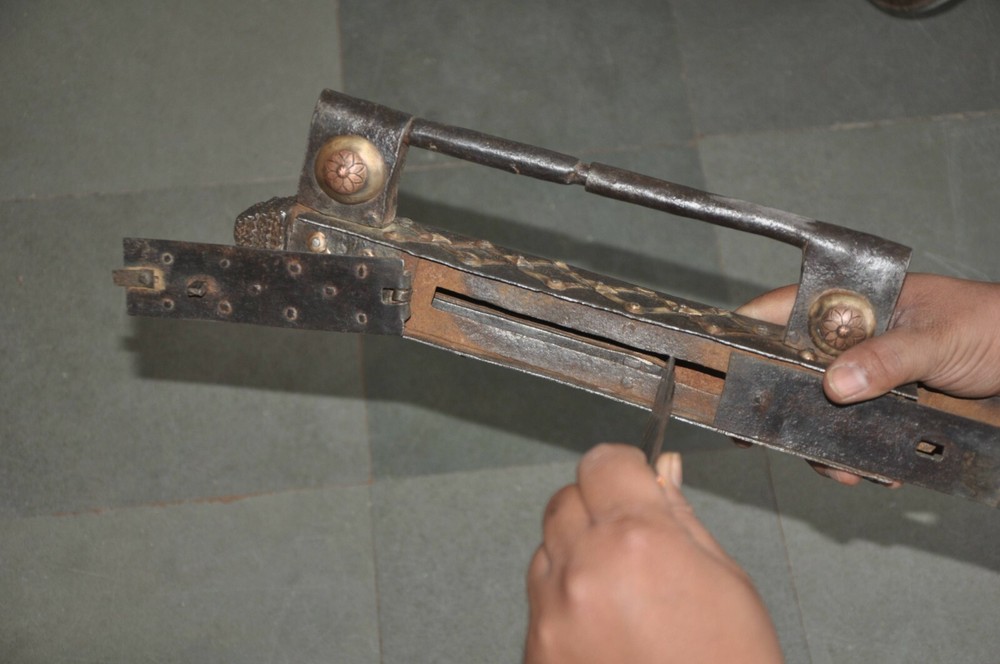 Vintage Iron Brass Fitted Big Long Solid Handcrafted Strip System Padlock