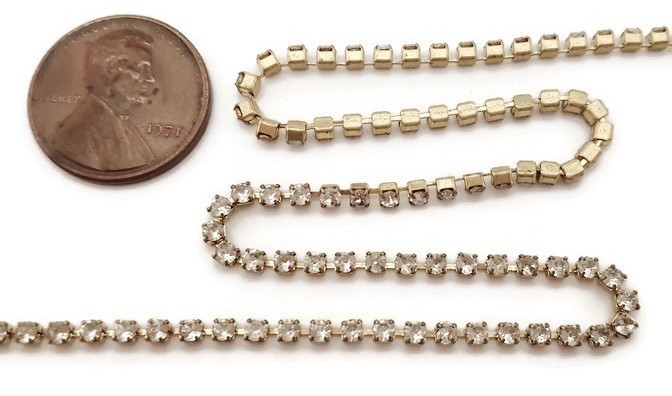 29 Inches Vintage Austrian Crystal Rhinestone 2.25mm. Wide Brass Chain 1204