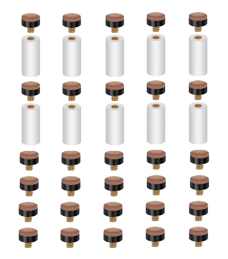 40PCS Billiard Cue Tips, 10PCS White Ferrules, 30 Screw On Tips, Pool Stick