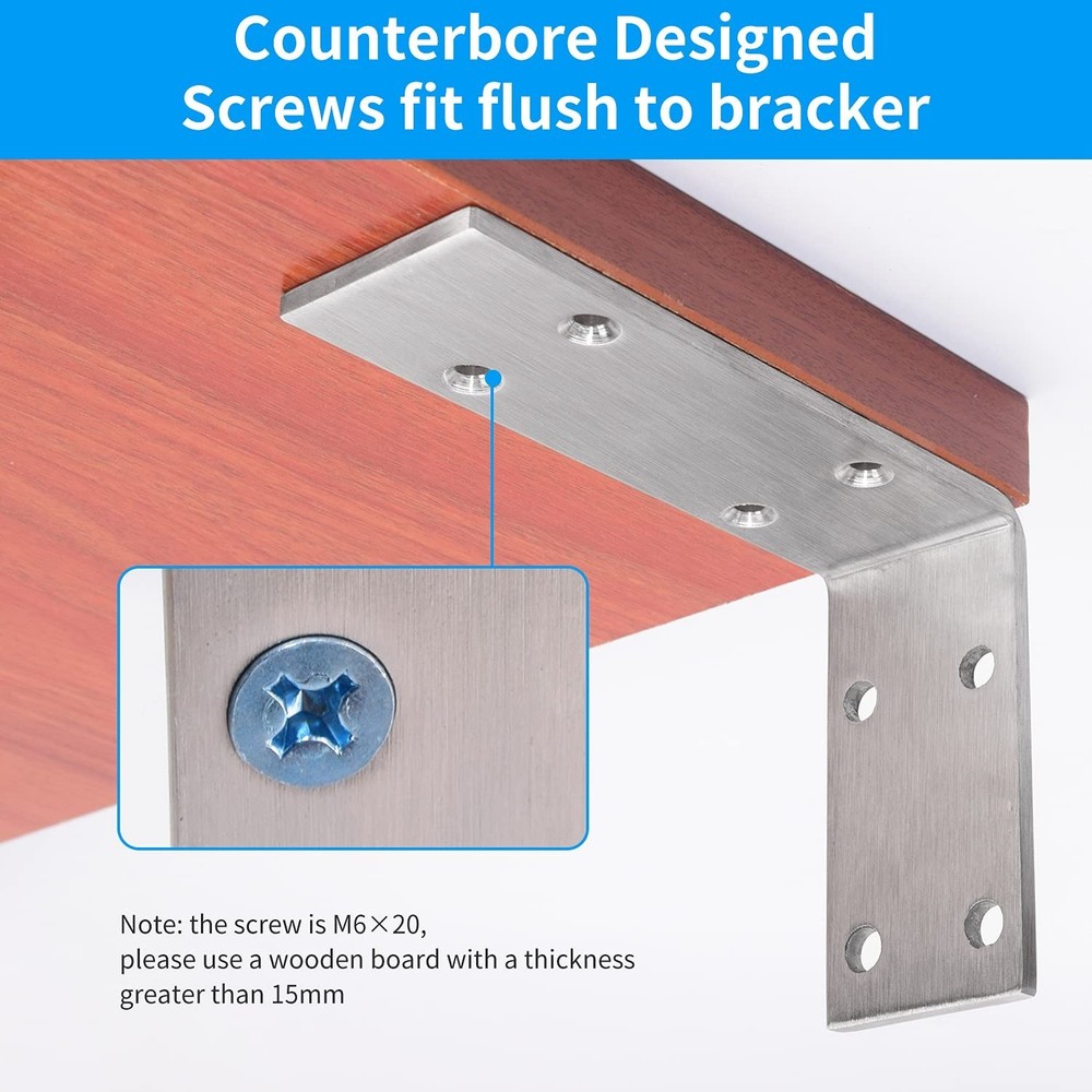 YUMORE Shelf Bracket 8 inch, Heavy Duty (1/5") Thick Solid L Brackets, Max Lo...
