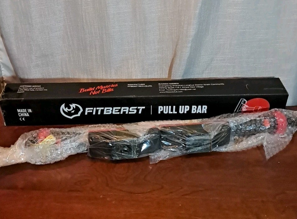 FitBeast Pull Up Bar for Doorway, Strength Training Pullup Black & Red