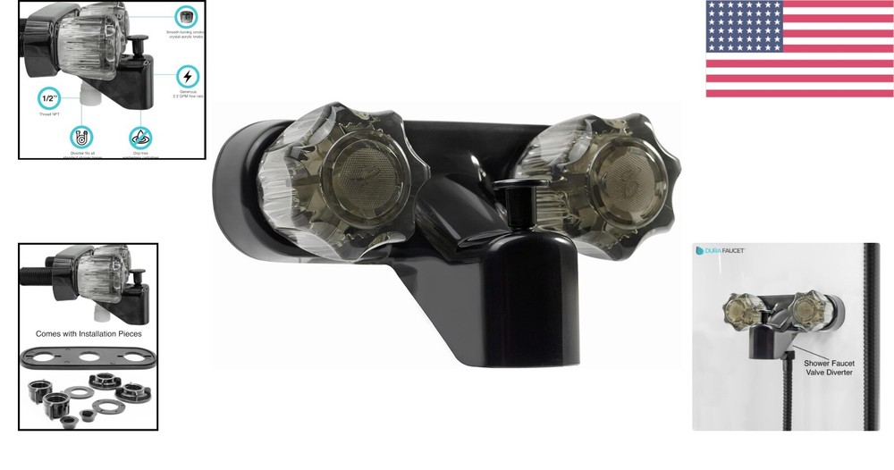 Smooth-Operating Black Diverter Faucet for RVs - Easy Install with Acrylic Knobs