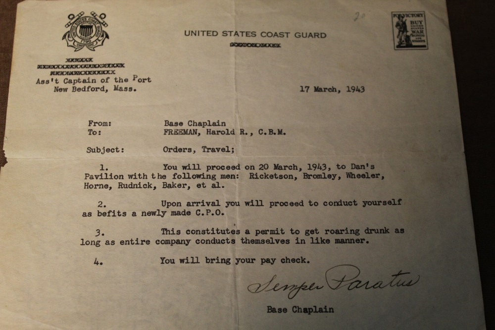 Original WW2 United States Coast Guard Serviceman's Orders Document, 1943 d.