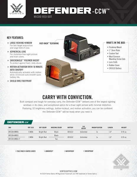 Vortex Defender CCW - Tan (DFCCW-MRD3-T)