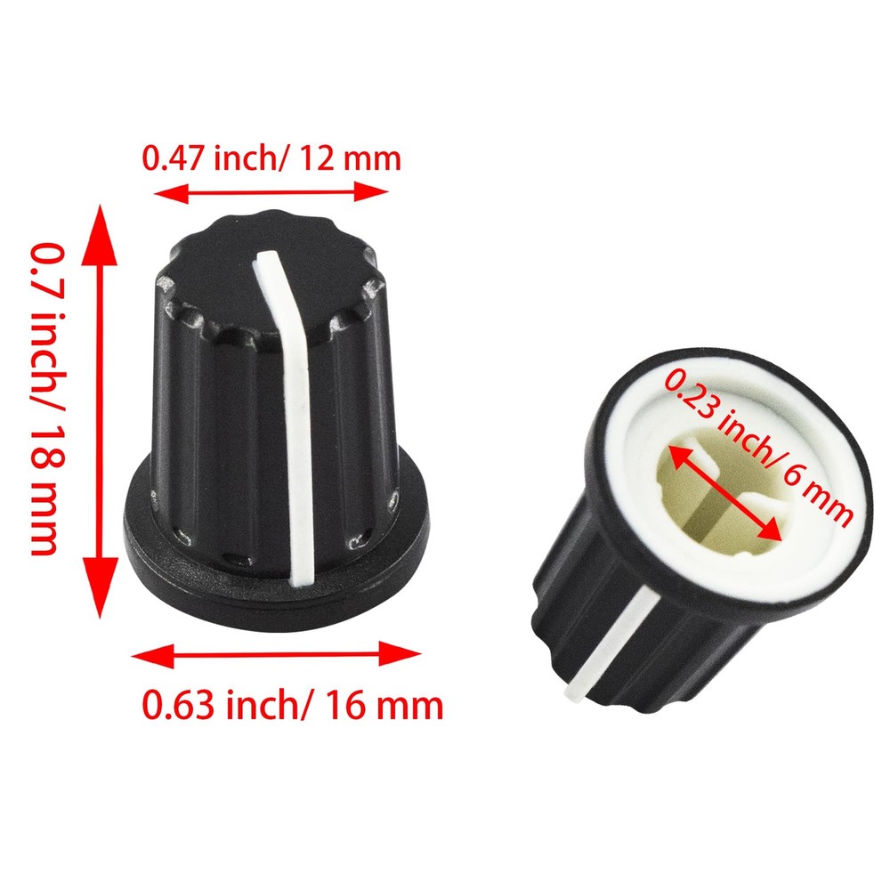 AUXBC 5Pcs 6mm D Type Potentiometer Control Knobs, 16X18MM-Black, Black