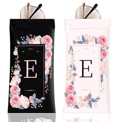 2Pcs Initial Letter Sunglass Eyeglass Glasses Case Soft PU Leather Letter E