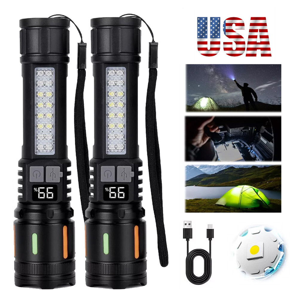 2 x 99000000 Lumens Super Bright LED Tactical Flashlight Rechargeable Work Light