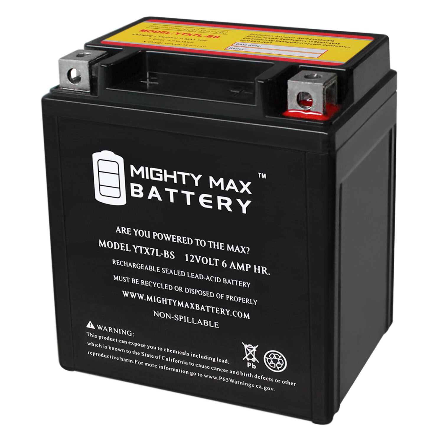 Mighty Max YTX7L-BS -12 Volt 6 AH, 100 CCA, Rechargeable Maintenance Free SLA AG