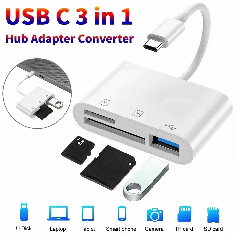 3 In 1 Adapter Type-C, Tf, Cf, Sd, Memory Card Reader, Recorder, Compact Flash U
