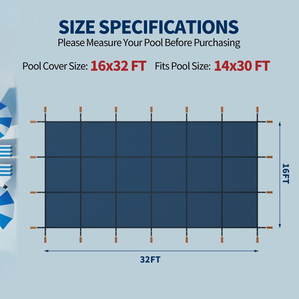 Safety Cover for 16x32ft Rectangular Inground Pools, Heavy Duty Mesh w/ Hardware
