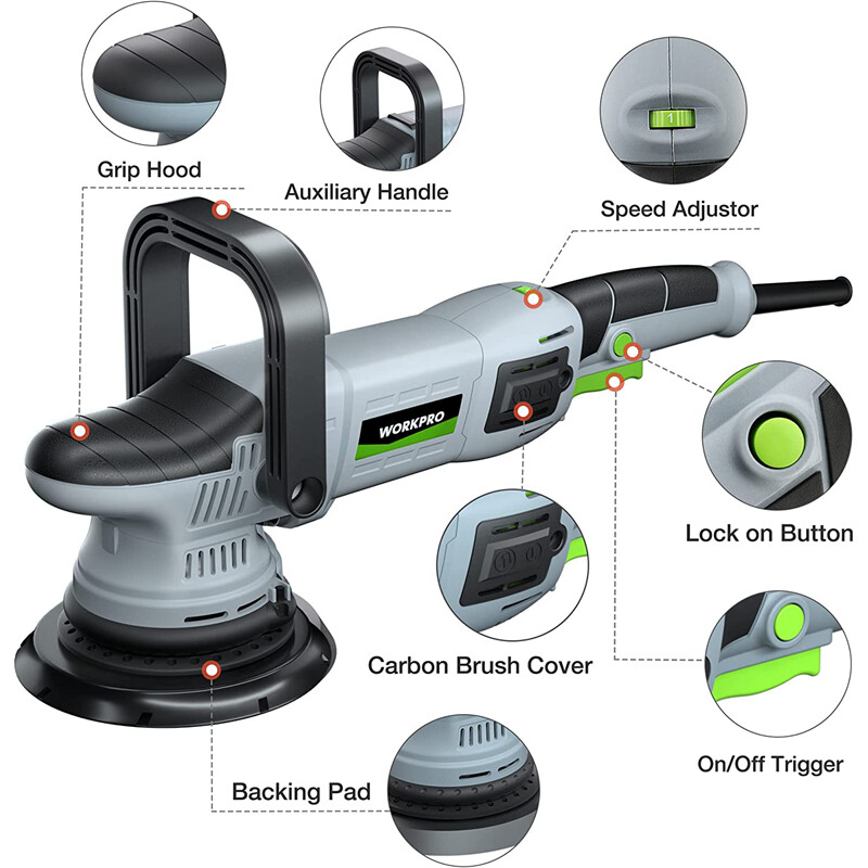 WORKPRO Buffer Polisher 6" 1080W Dual Action Orbital Polish Set 6 Variable Speed