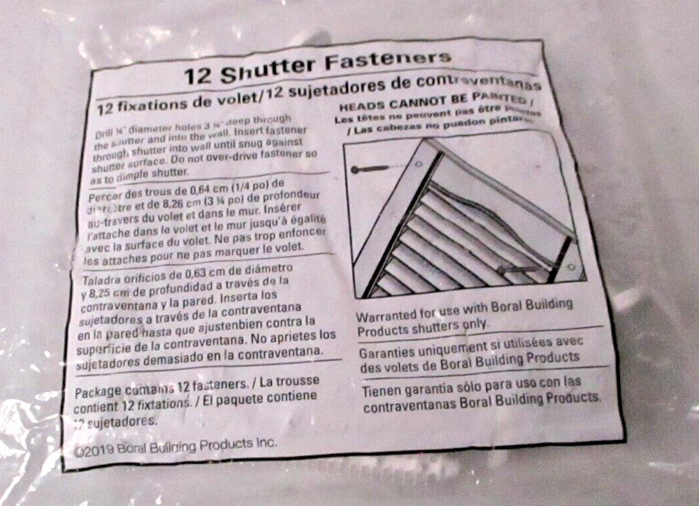 (12-Pk) Exterior Shutter Fasteners White