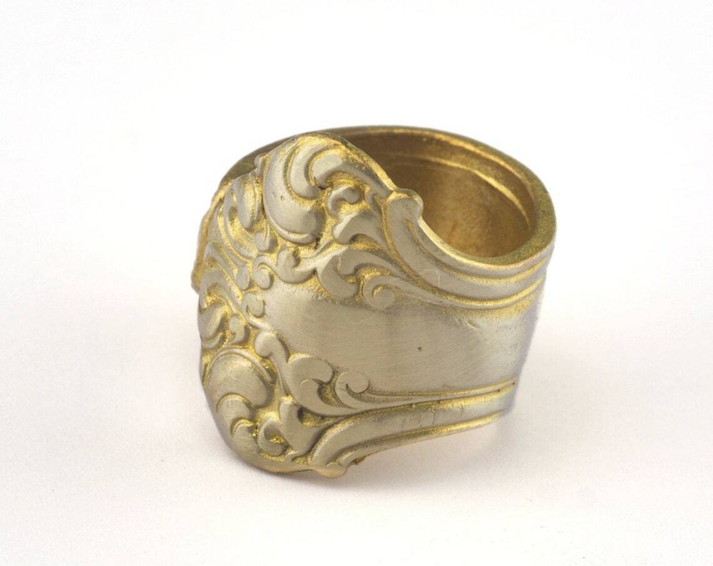 Spoon Ring Flower Patterned Adjustable Ring Raw brass 18mm 8US inner size 2672
