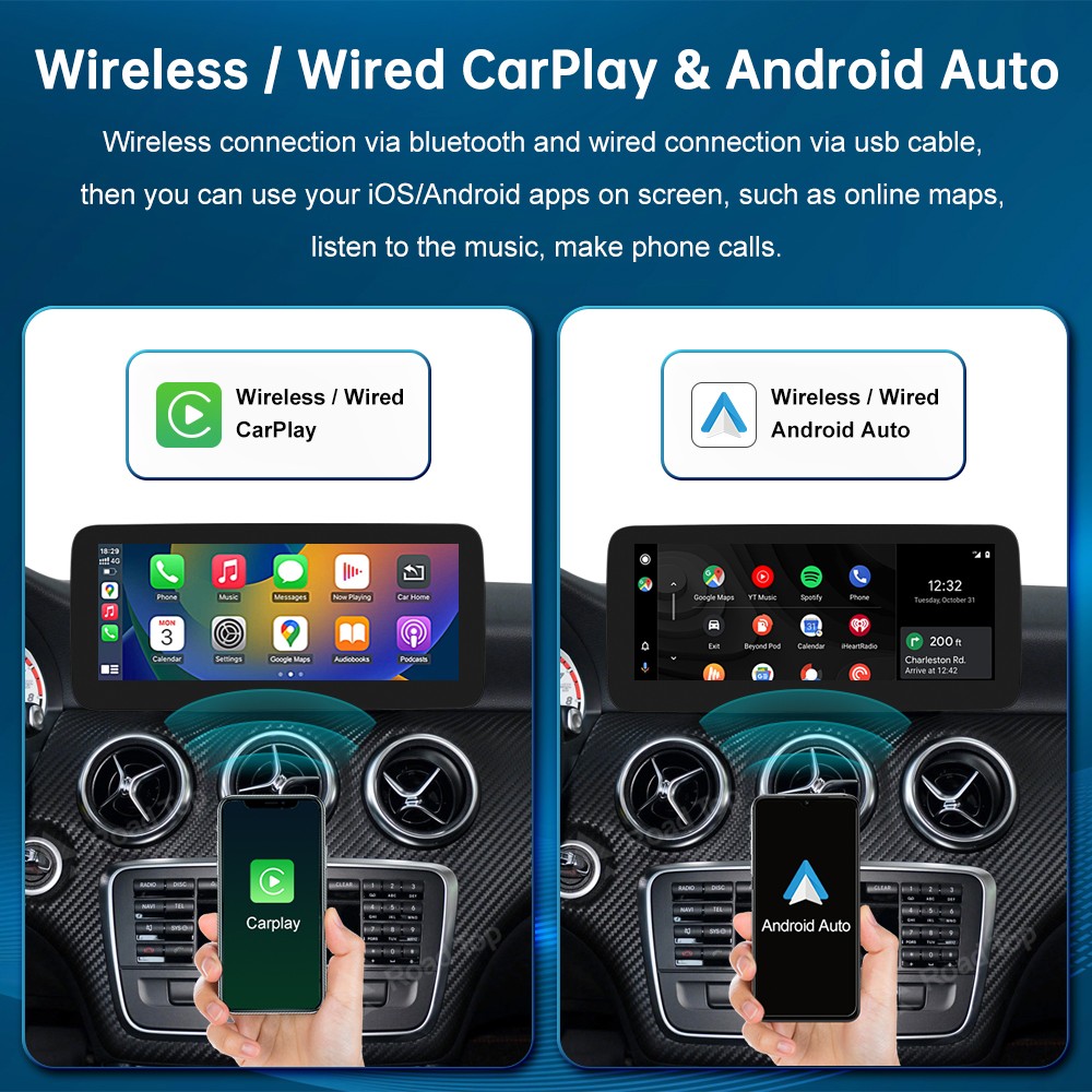 12.3" Wireless CarPlay Multimedia Touch Screen For Benz A B GLA CLA 2013-2019