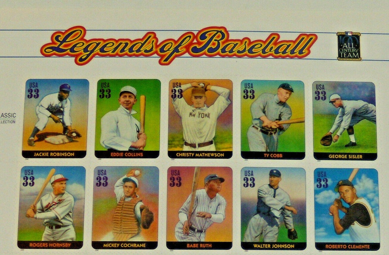 Four Sheets x 20 = 80 of LEGENDS OF BASEBALL 33¢ US Postage Stamps USA Sc # 3408