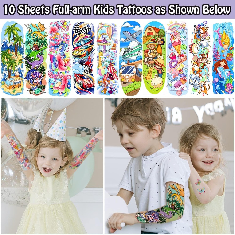 Leesgel 66 Sheets Full & Half Arm Temporary Tattoos Mixed size, Kids A