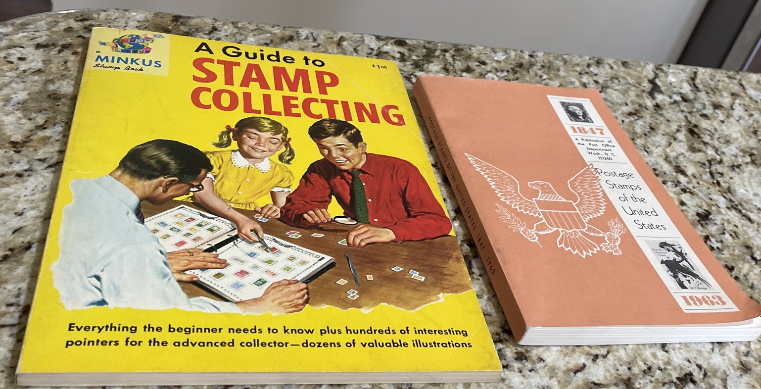 Minkus A Guide to Stamp Collecting 1962  book + 1847 /1963 postage stamps  of US