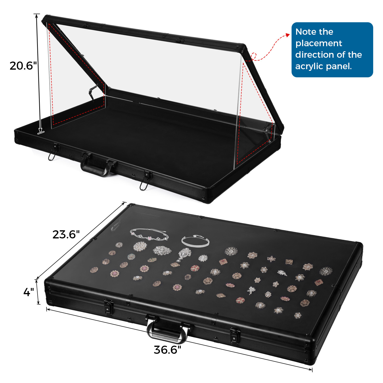 Locking Aluminum Display Case Showcase 36.6"x24" Trade Show f Card Coin Jewelry