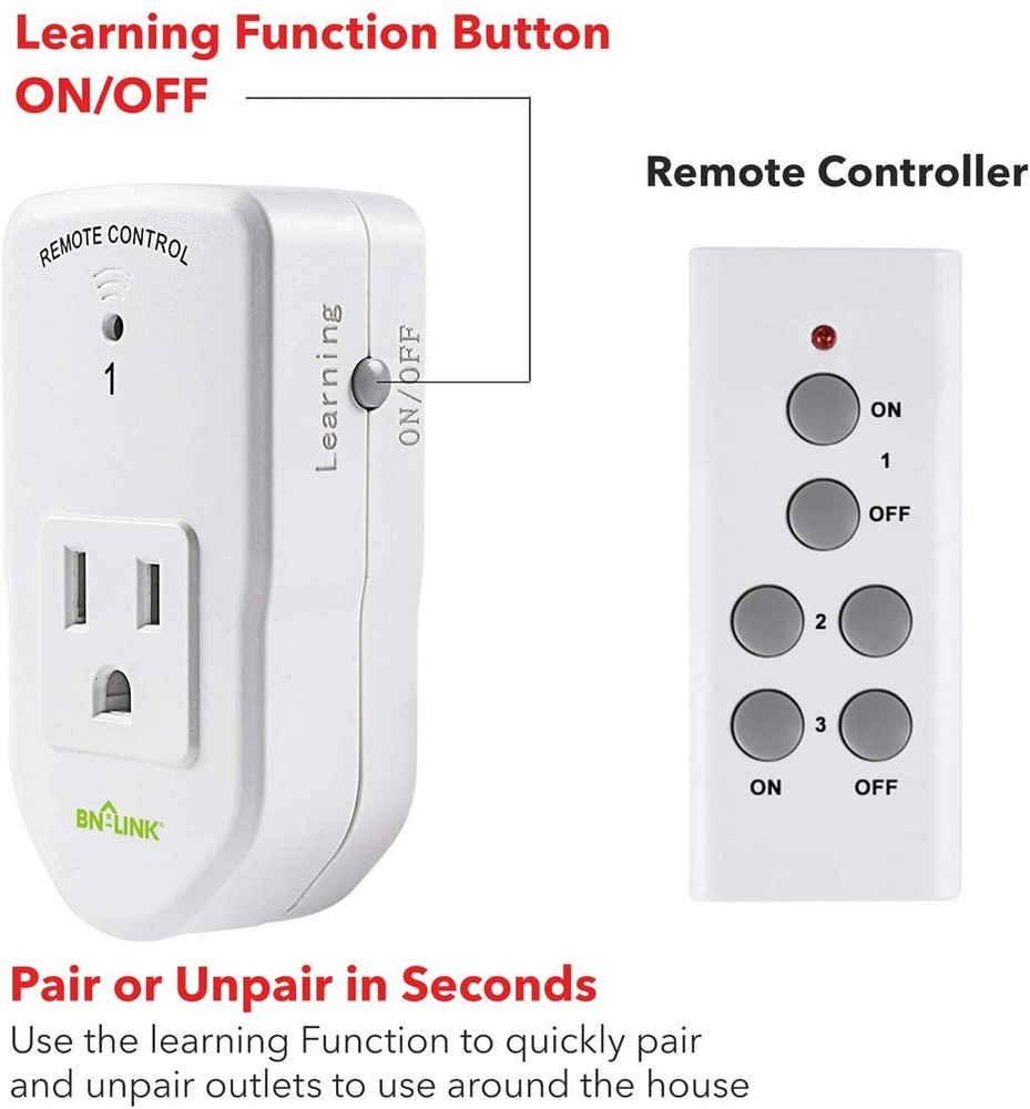 BN LINK Wireless Remote Control Electrical Outlet Switch For Appliance 1 Pack