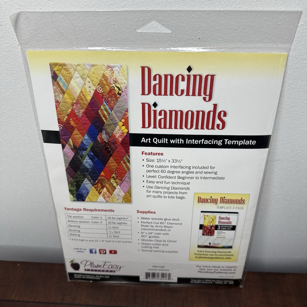 Plum Easy Dancing Diamonds Art Quilt Pattern With Printed Interfacing Template