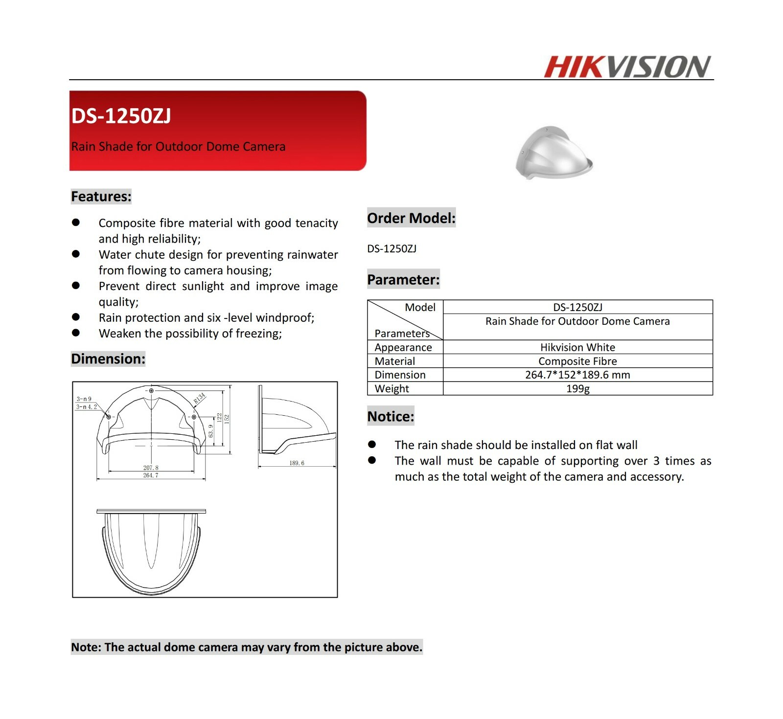 Original Hikvision DS-1250ZJ SRS Universal Outdoor Sun Rain Shade Cover Shield