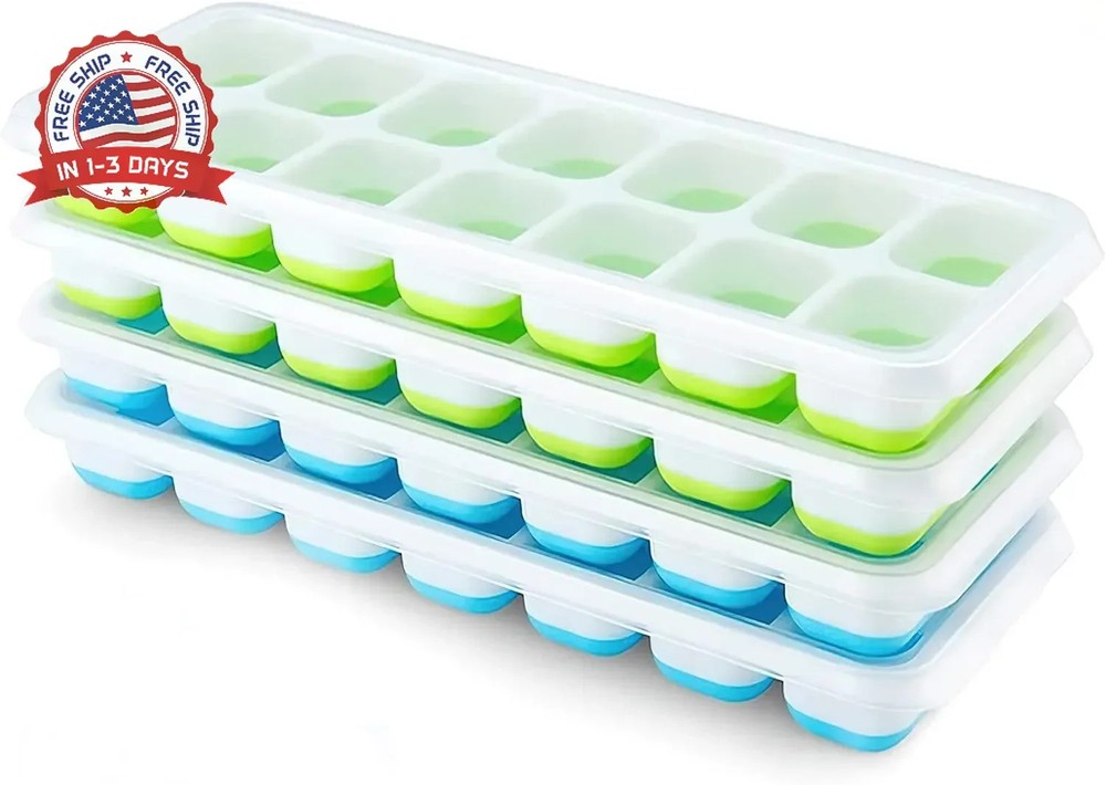 Ice Cube Trays 4 Pack, Airabc Silicone with Removable Lid, Easy-Release Flexible